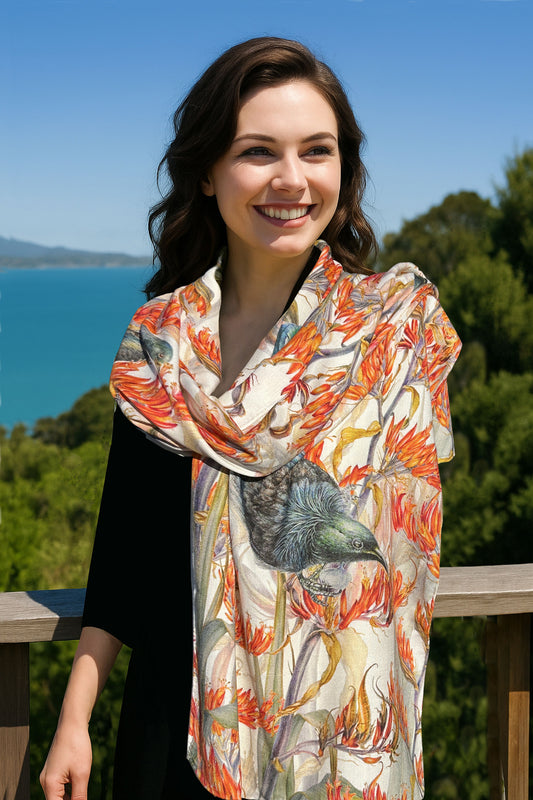 New Zealand Flax & Tui Wool & Silk Scarf