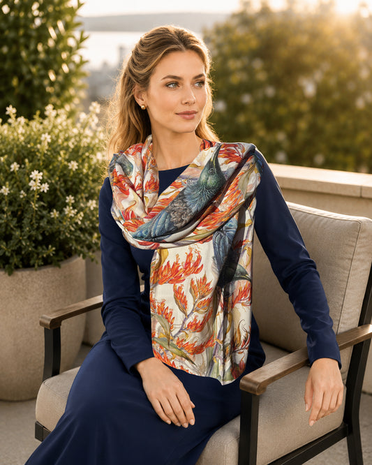 New Zealand Flax & Tui Wool & Silk Scarf