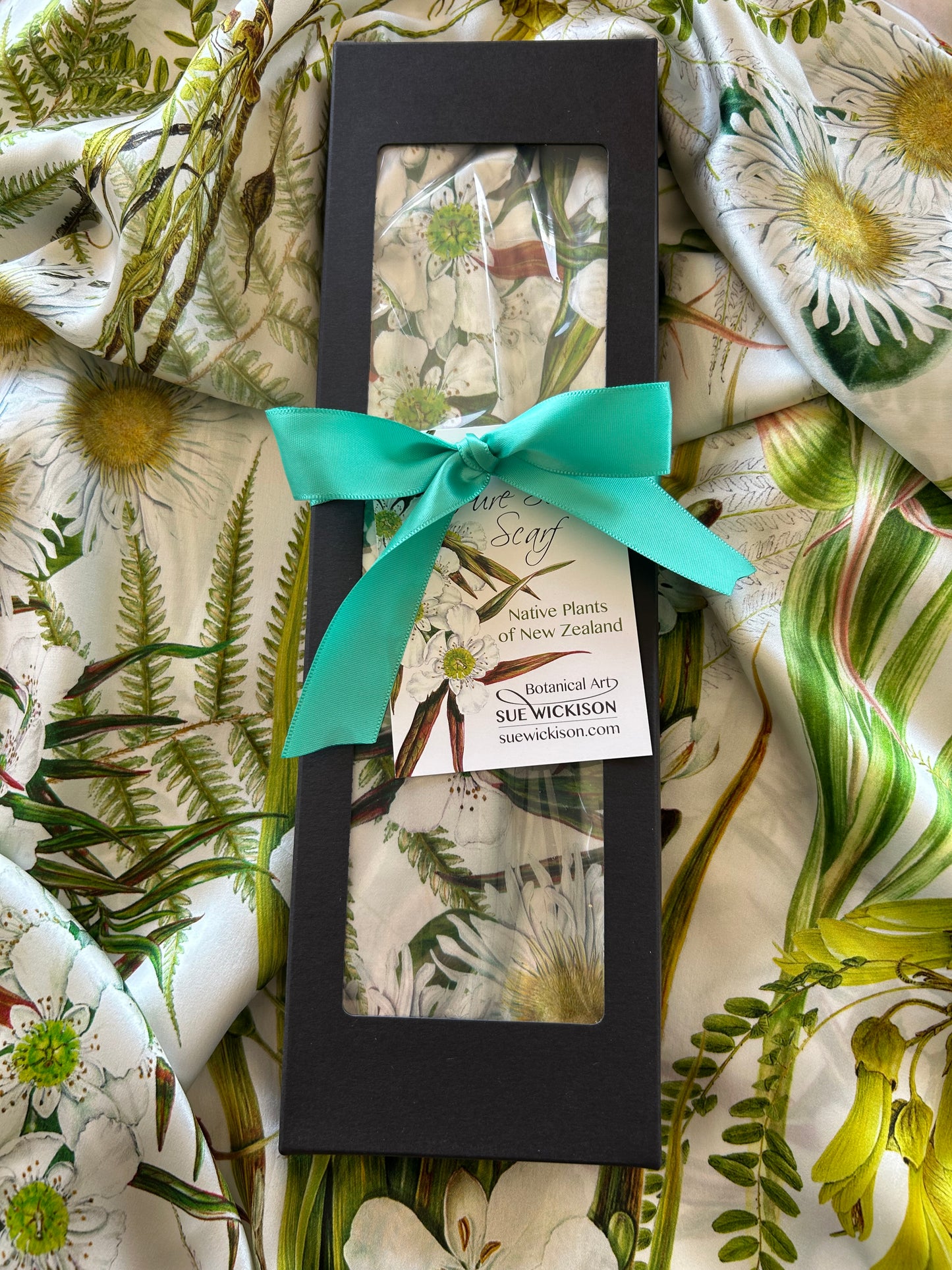 Silk Scarf New Zealand White Flowers