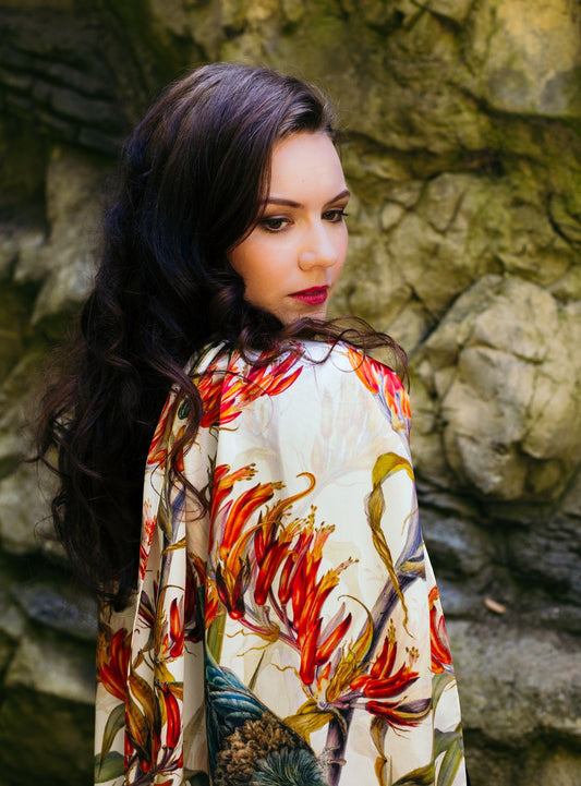 Silk Scarf New Zealand Flax & Tui