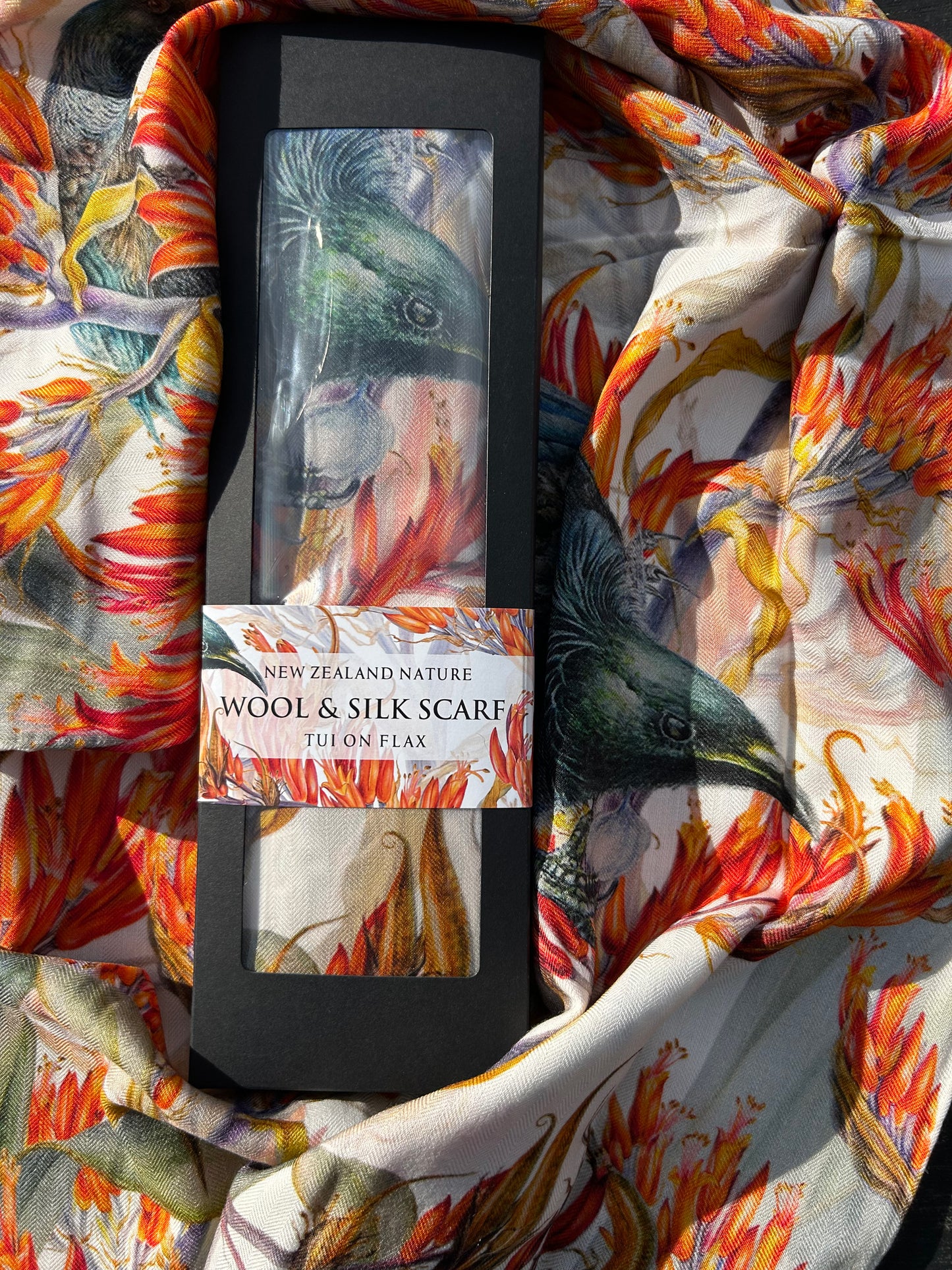 New Zealand Flax & Tui Wool & Silk Scarf