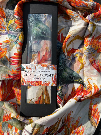 New Zealand Flax & Tui Wool & Silk Scarf