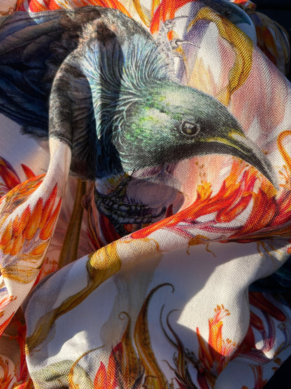 New Zealand Flax & Tui Wool & Silk Scarf